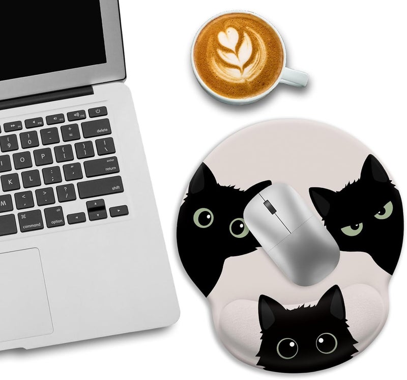 LIMKRIAN Cat Mouse Pad, Funny Ergonomic Mousepad with Wrist Rest, Gaming Mouse Pad Wrist Support with Non-Slip Pain Relief PU Base, Black Cat Mouse Pads for Desk, Cute Office Desk Accessories Decor - Image 3